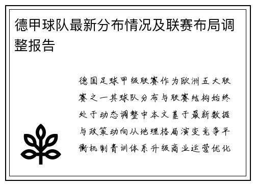 德甲球队最新分布情况及联赛布局调整报告