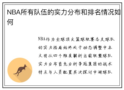 NBA所有队伍的实力分布和排名情况如何